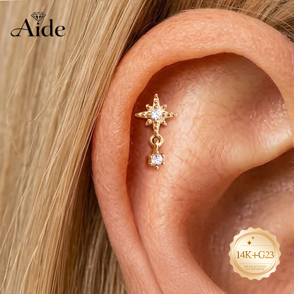 Star Flat Back - AIDE 14K Solid Gold Octagonal Star