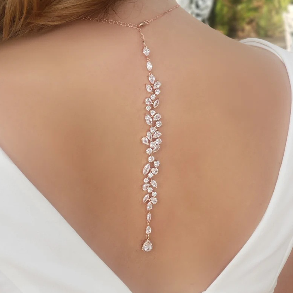 Body Jewelry Helix - Crystal Leaf Backdrop Necklace Rhinestone Bridal