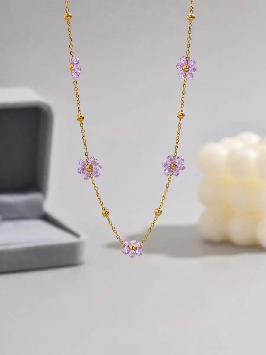 Body Jewelry Leg Chain - Crystal Flower Beaded Necklace Stainless Steel