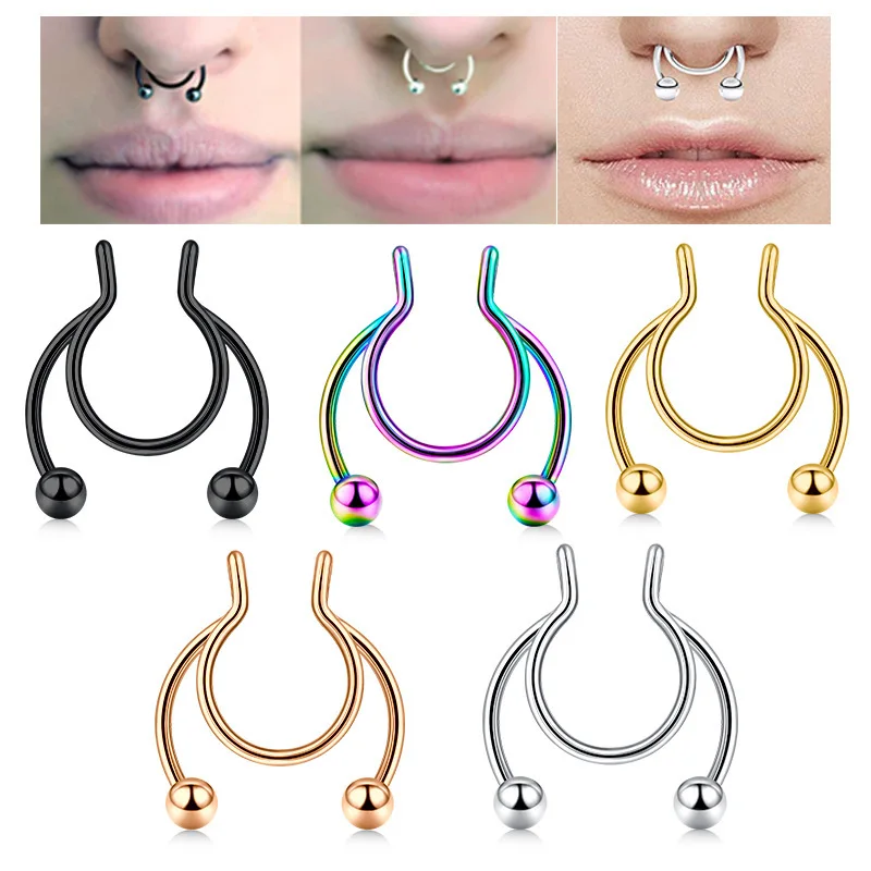 U Shaped Fake Nose Ring Hip Ho - Body Jewelry Septum のレビューと価格