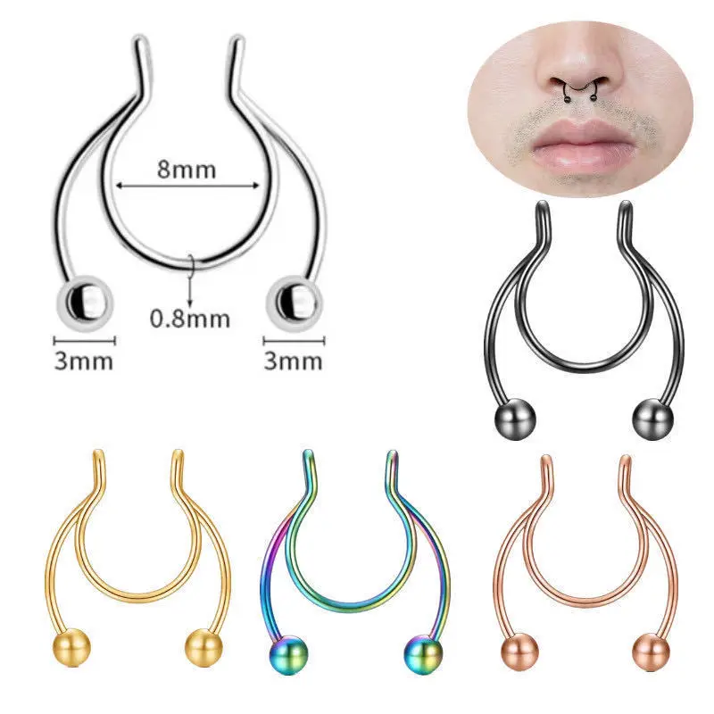 U Shaped Fake Nose Ring Hip Ho - Body Jewelry Septum のレビューと価格