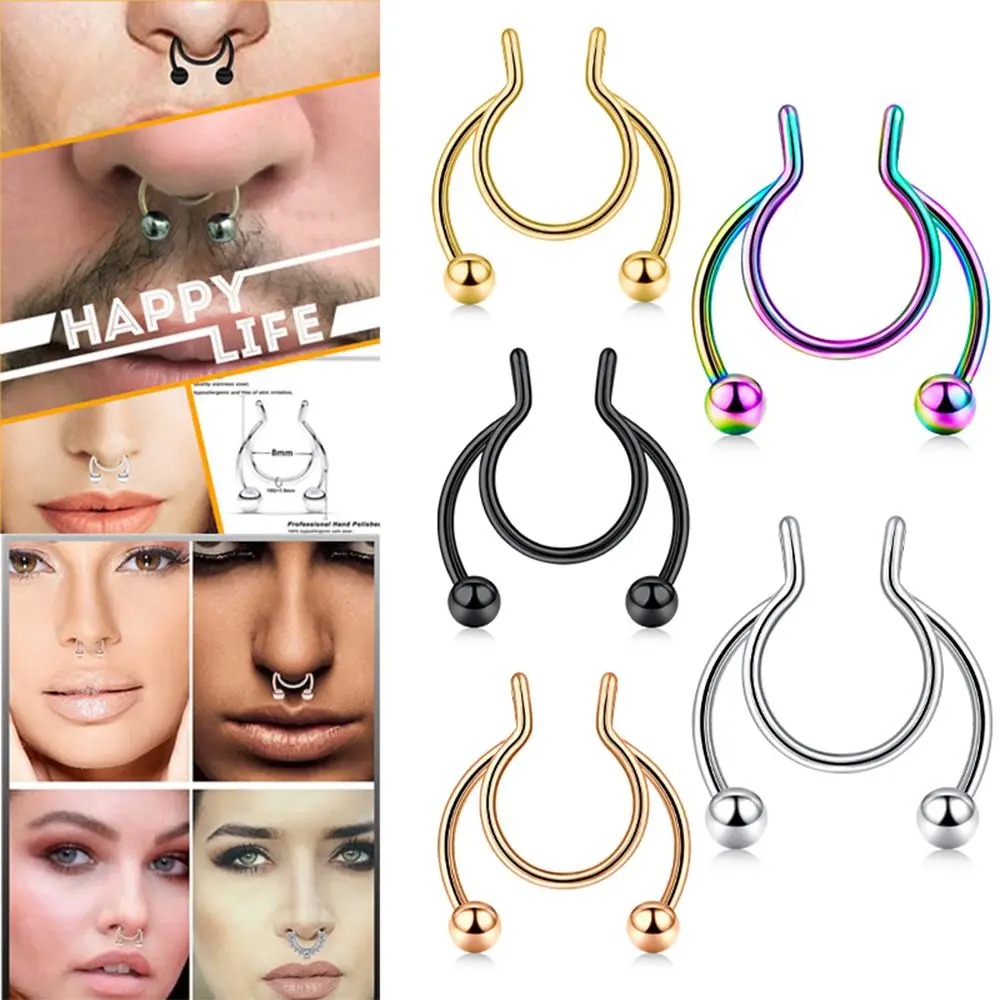 2pcs Stainless Steel Fake Sept - Body Jewelry Septum のレビューと価格