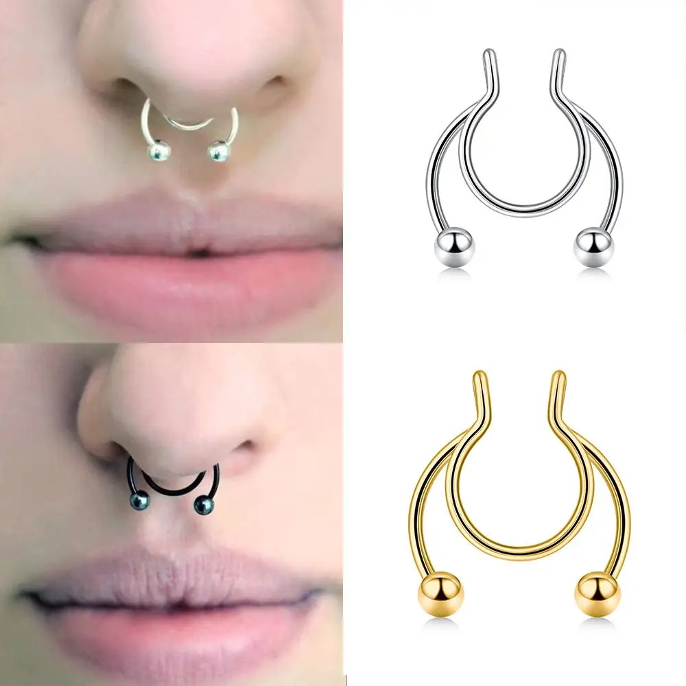 2pcs Stainless Steel Fake Sept - Body Jewelry Septum のレビューと価格