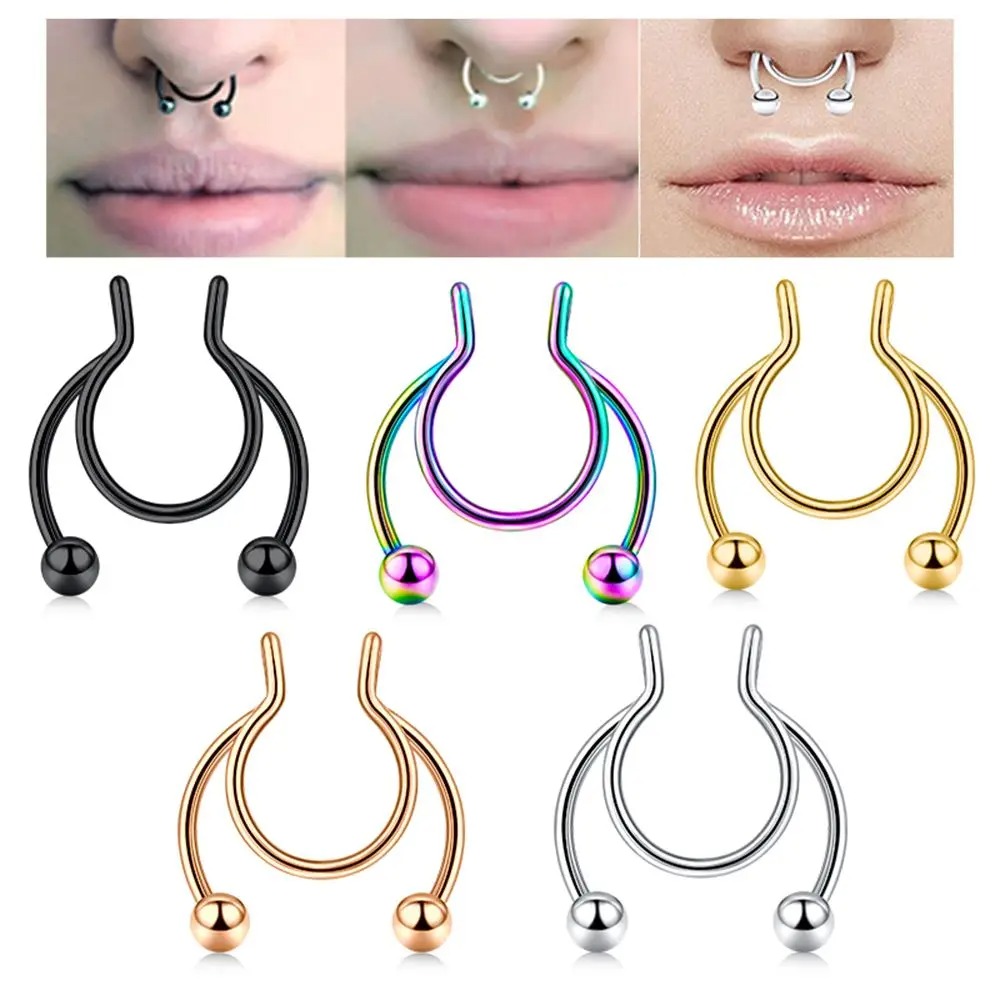 2pcs Stainless Steel Fake Sept - Body Jewelry Septum のレビューと価格