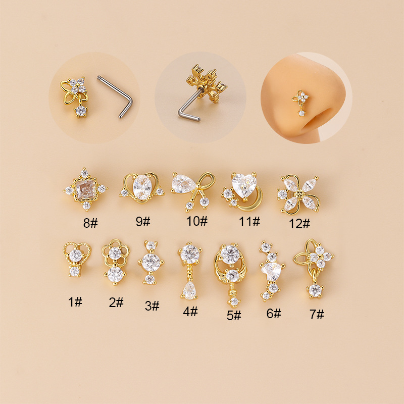 20G L-Shaped Cubic Zircon Nose - Body Jewelry Septum のレビューと価格