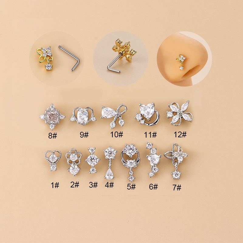 20G L-Shaped Cubic Zircon Nose - Body Jewelry Septum のレビューと価格