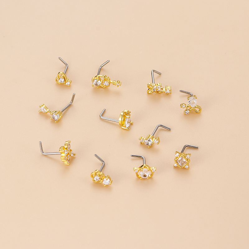 20G L-Shaped Cubic Zircon Nose - Body Jewelry Septum のレビューと価格