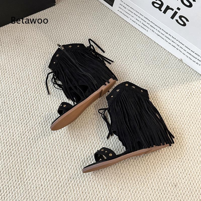 Women Western Fringe Mid-Calf  - Star Flat Back のレビューと価格