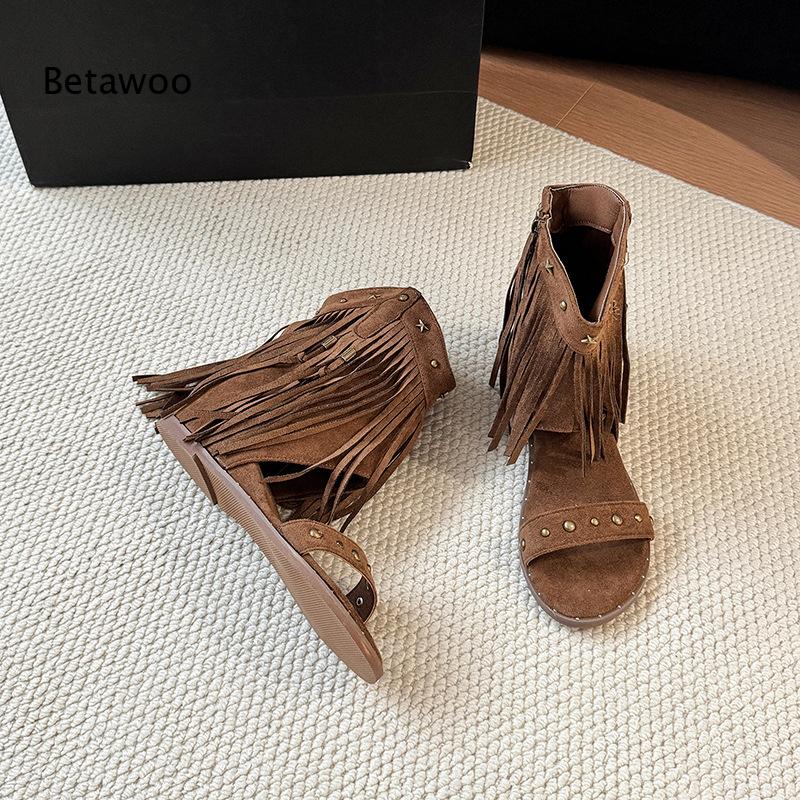 Women Western Fringe Mid-Calf  - Star Flat Back のレビューと価格