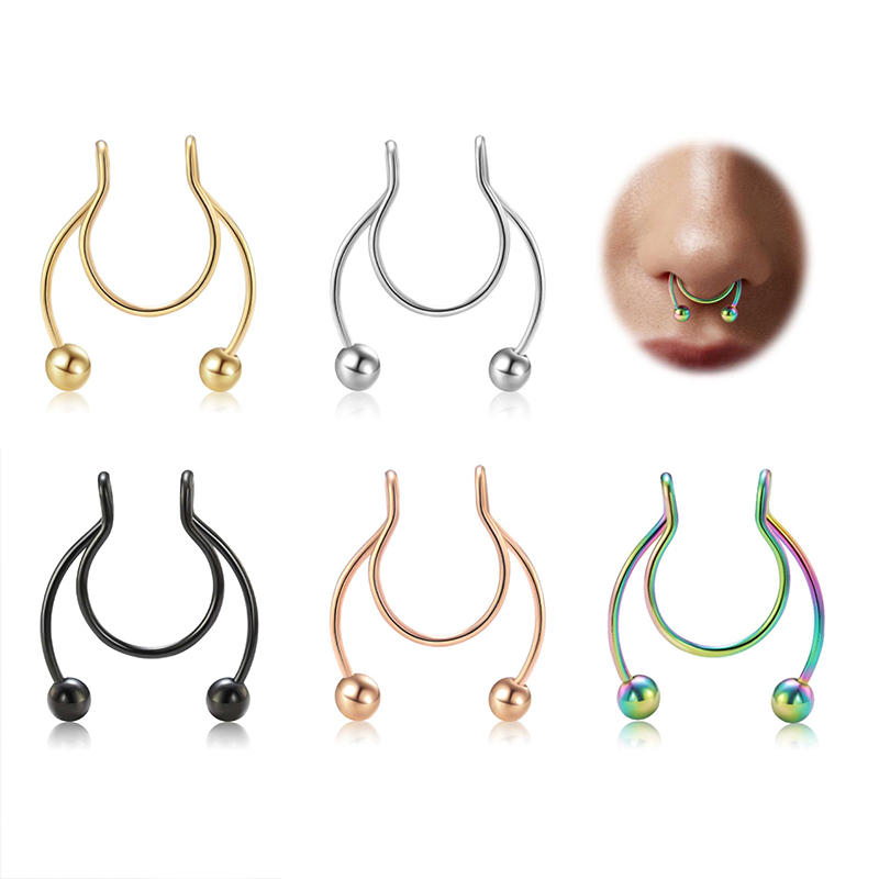 20G Fake Nose Rings Hoop Clip- - Body Jewelry Septum のレビューと価格