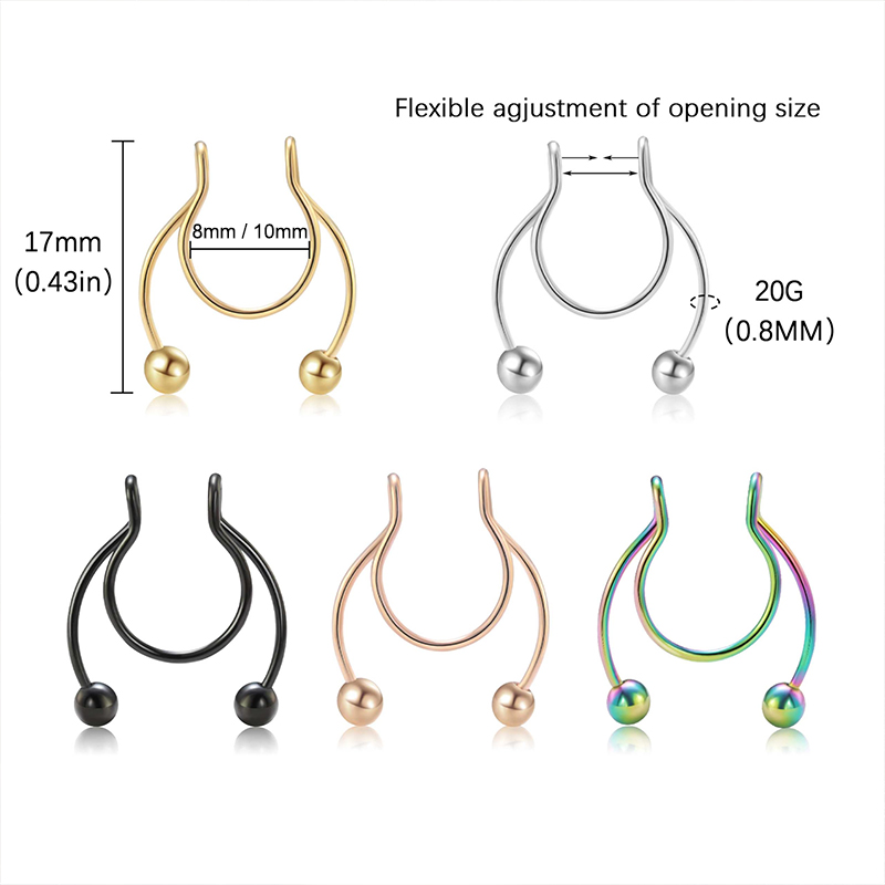 20G Fake Nose Rings Hoop Clip- - Body Jewelry Septum のレビューと価格