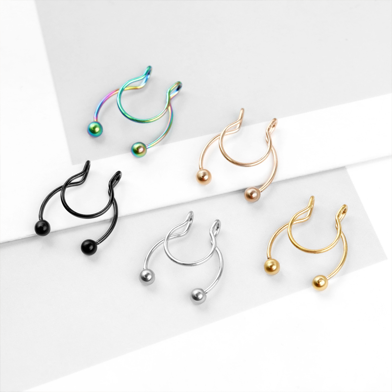 20G Fake Nose Rings Hoop Clip- - Body Jewelry Septum のレビューと価格
