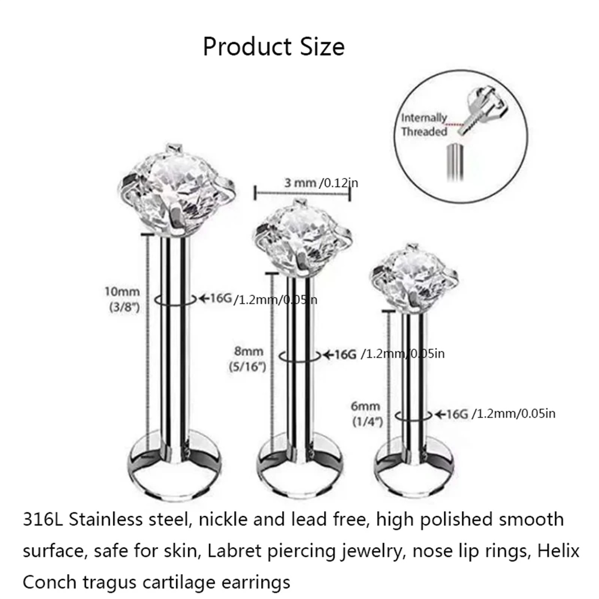 3Pcs 16G Fashion Stainless Ste - Body Jewelry Helix のレビューと価格