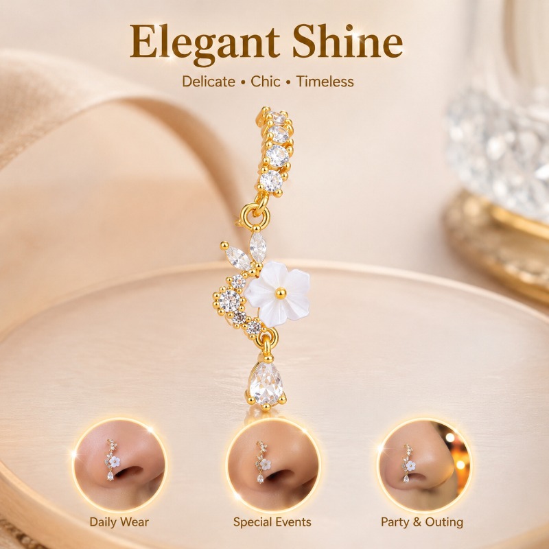 Stylish Floral Zircon Nose Hoo - Body Jewelry Septum のレビューと価格