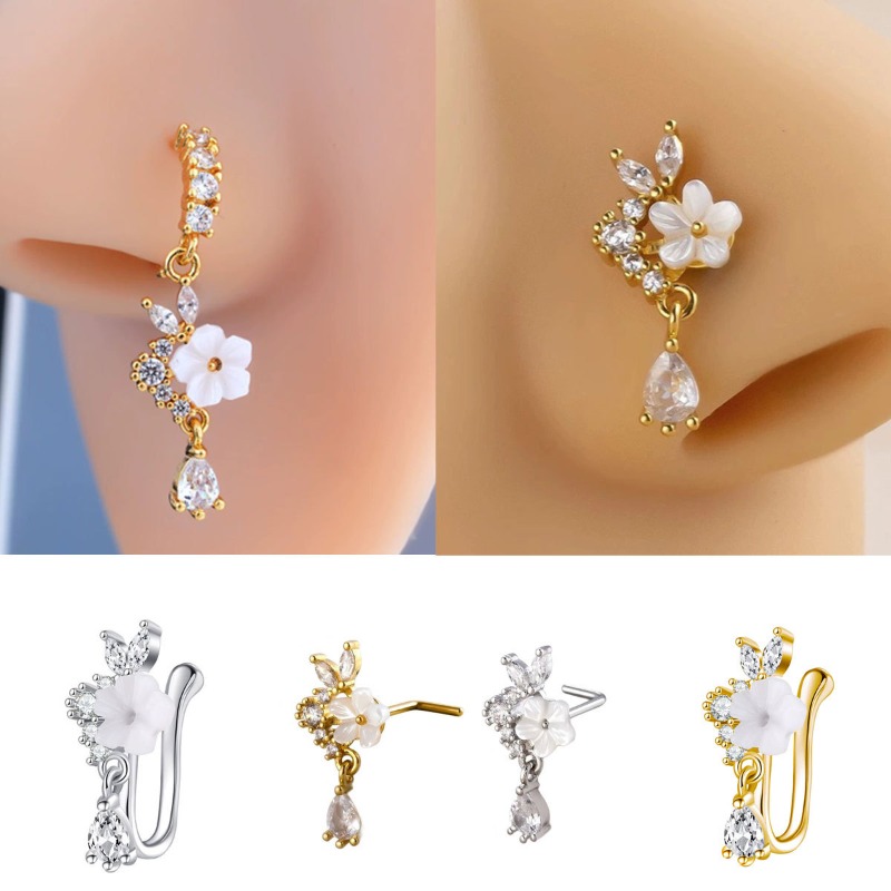 Stylish Floral Zircon Nose Hoo - Body Jewelry Septum のレビューと価格