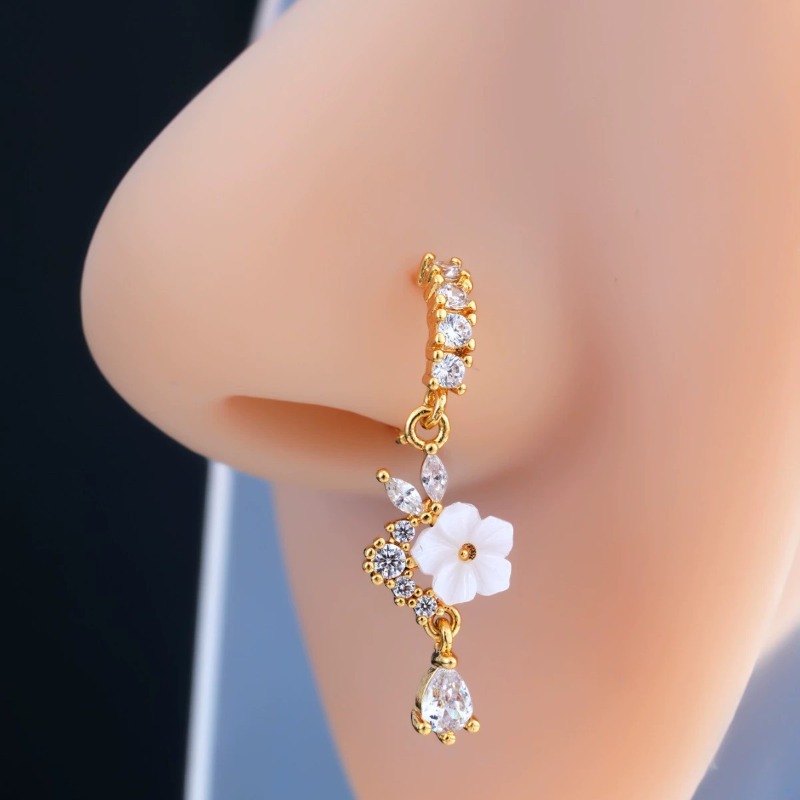 Stylish Floral Zircon Nose Hoo - Body Jewelry Septum のレビューと価格