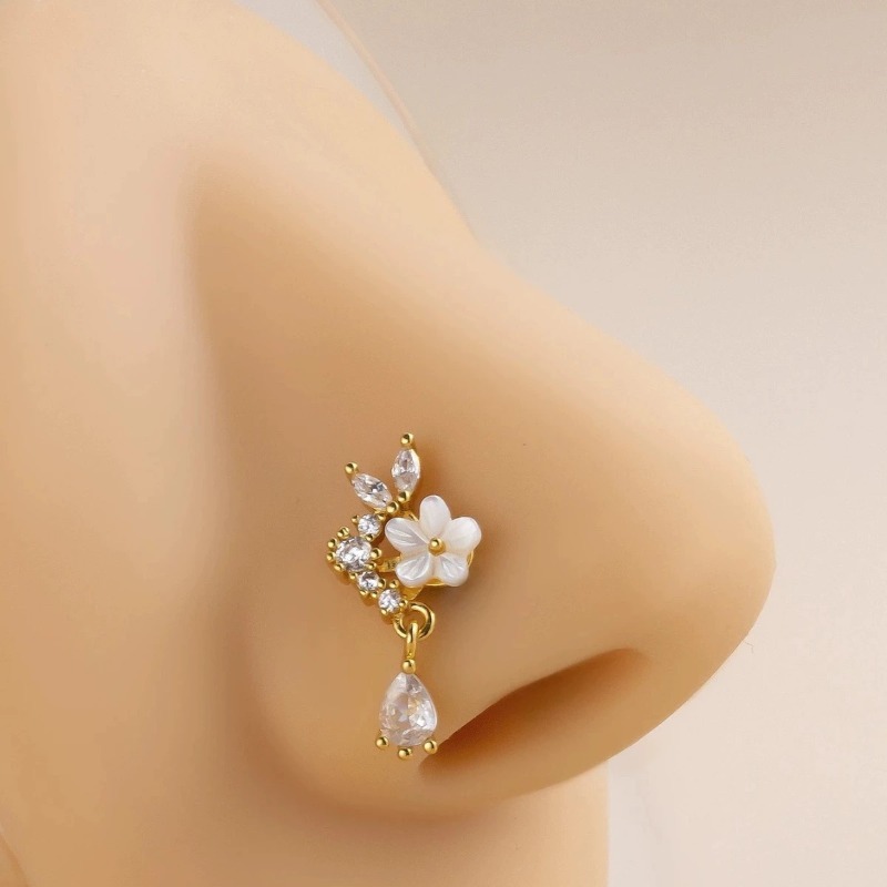 Stylish Floral Zircon Nose Hoo - Body Jewelry Septum のレビューと価格