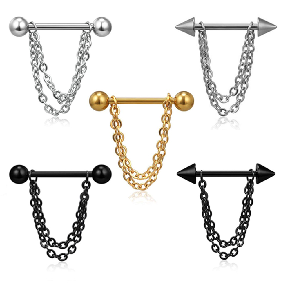 14G Black Punk Nipple Piercing - Body Jewelry Nipple Chain のレビューと価格