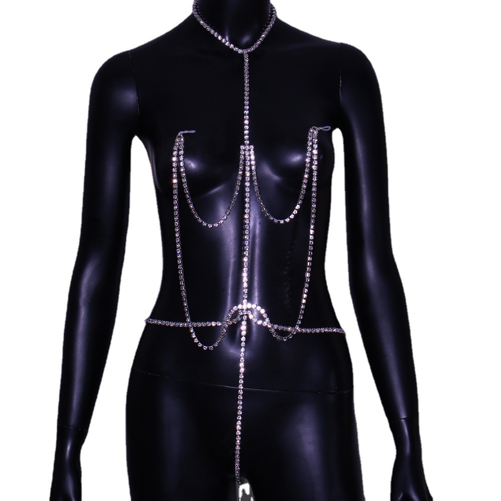 Chest Chain Sexy Rhinestone Ni - Body Jewelry Nipple Chain のレビューと価格