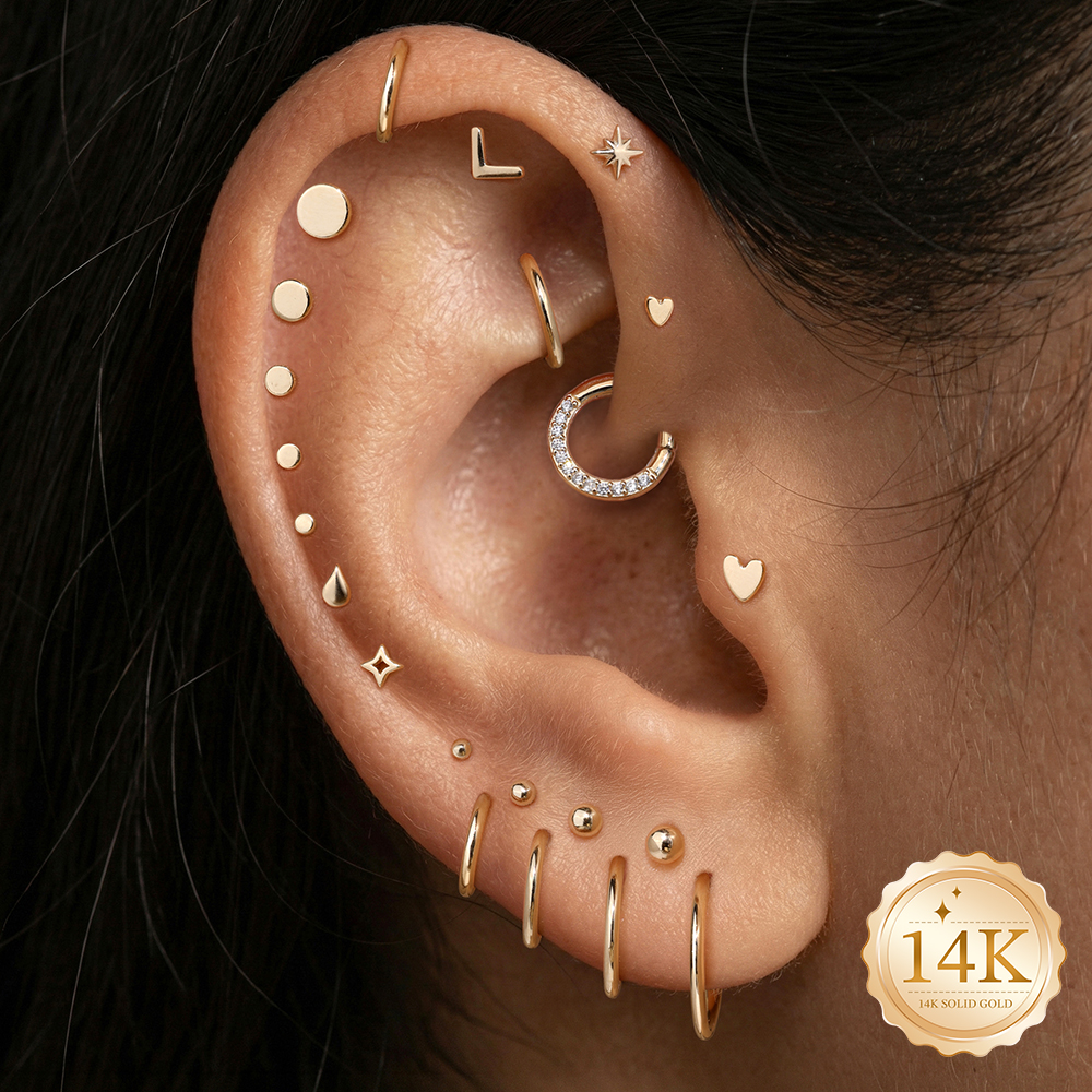 AIDE 14K Gold Stud Earrings fo - Star Flat Back のレビューと価格
