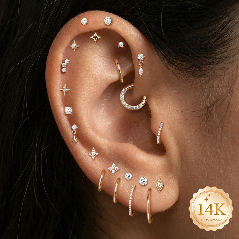 AIDE 14K Gold Stud Earrings fo - Star Flat Back のレビューと価格