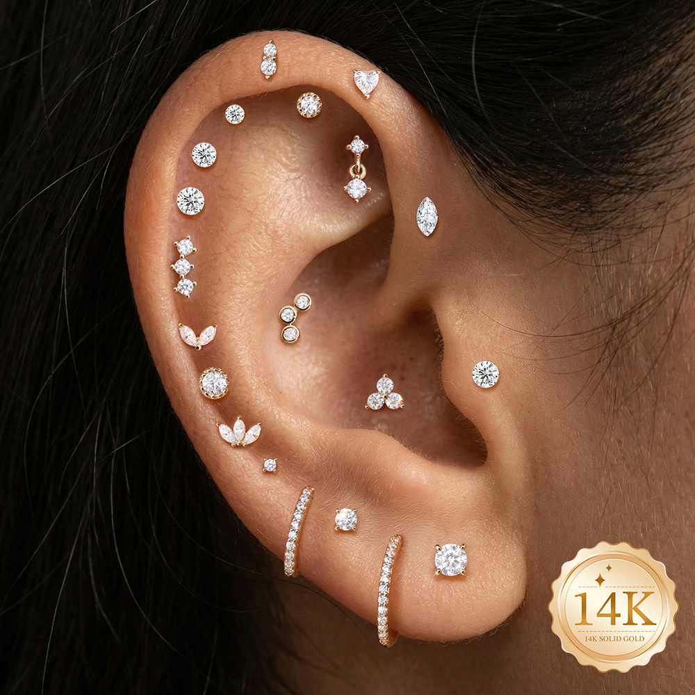 AIDE 14K Gold Stud Earrings fo - Star Flat Back のレビューと価格