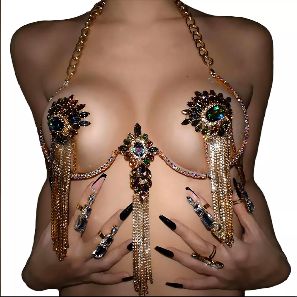 Sexy Tassel Color Crystal Ches - Body Jewelry Nipple Chain のレビューと価格