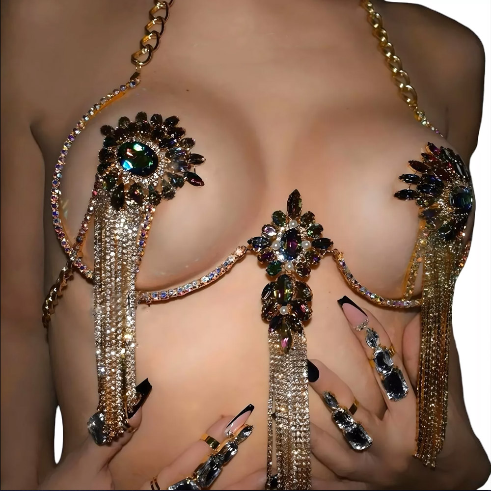 Sexy Tassel Color Crystal Ches - Body Jewelry Nipple Chain のレビューと価格