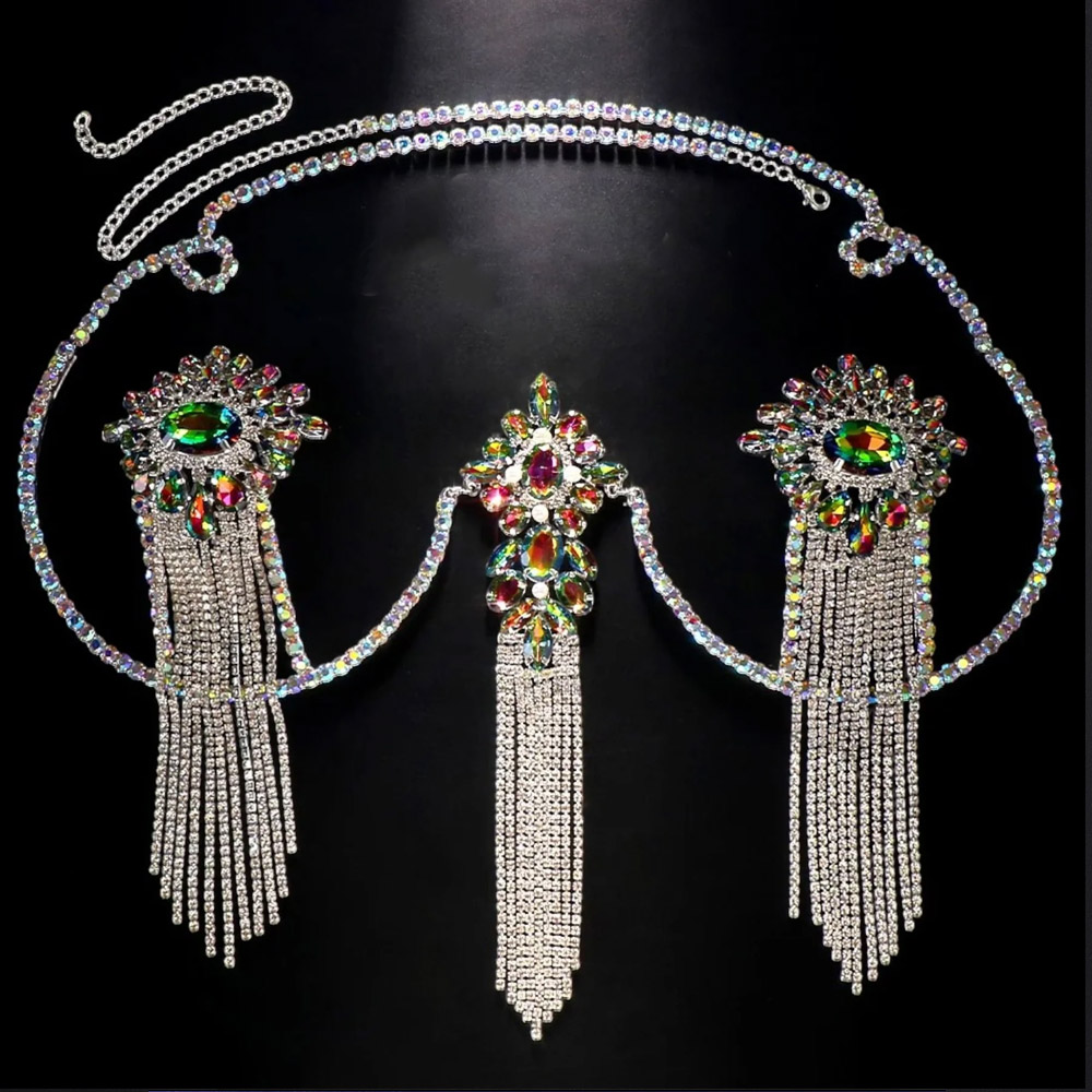 Sexy Tassel Color Crystal Ches - Body Jewelry Nipple Chain のレビューと価格