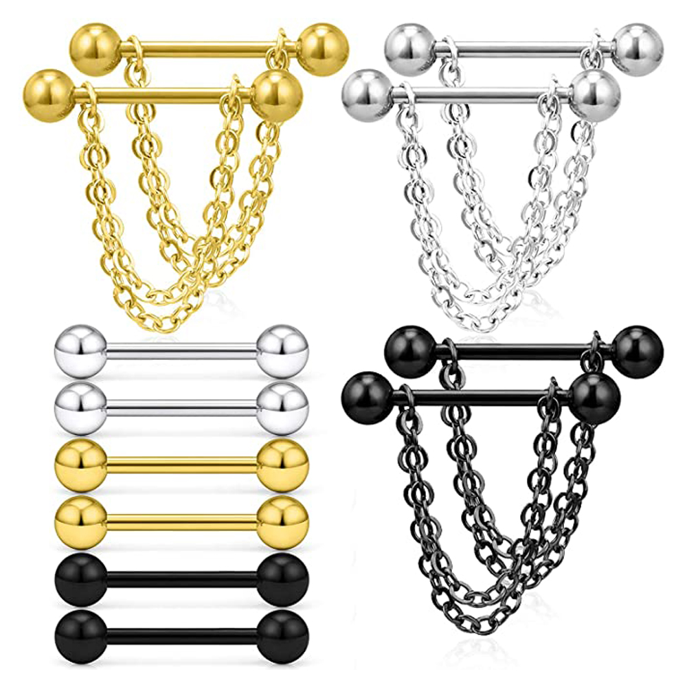 6 Pairs Nipple Rings 14G Surgi - Body Jewelry Nipple Chain のレビューと価格