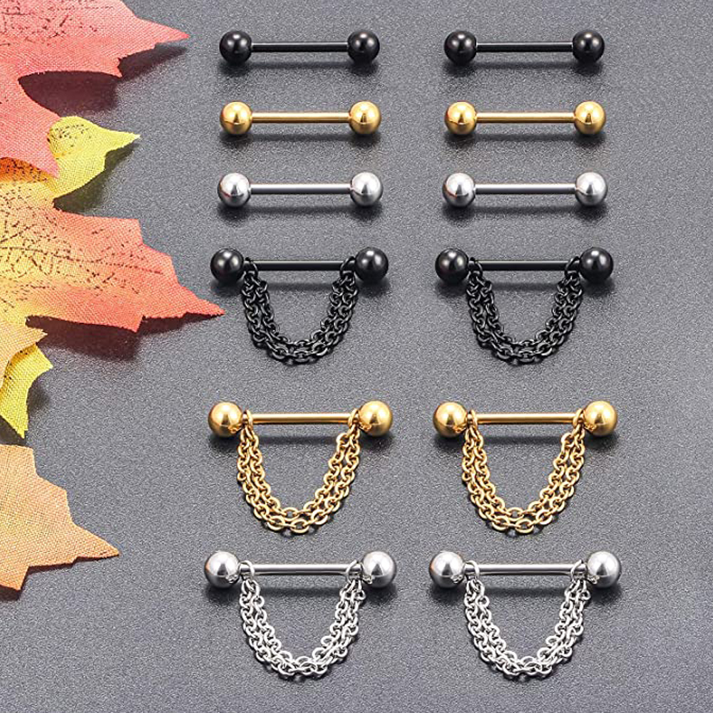 6 Pairs Nipple Rings 14G Surgi - Body Jewelry Nipple Chain のレビューと価格