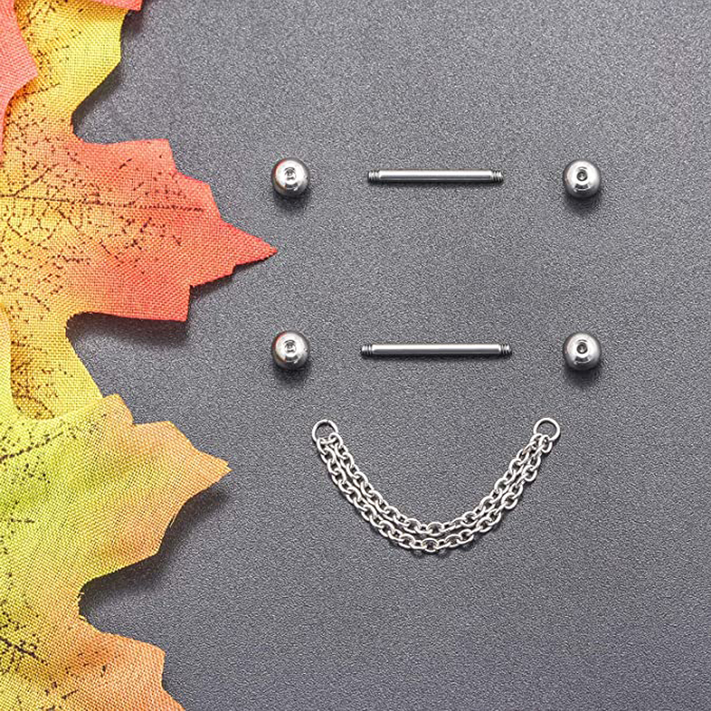 6 Pairs Nipple Rings 14G Surgi - Body Jewelry Nipple Chain のレビューと価格