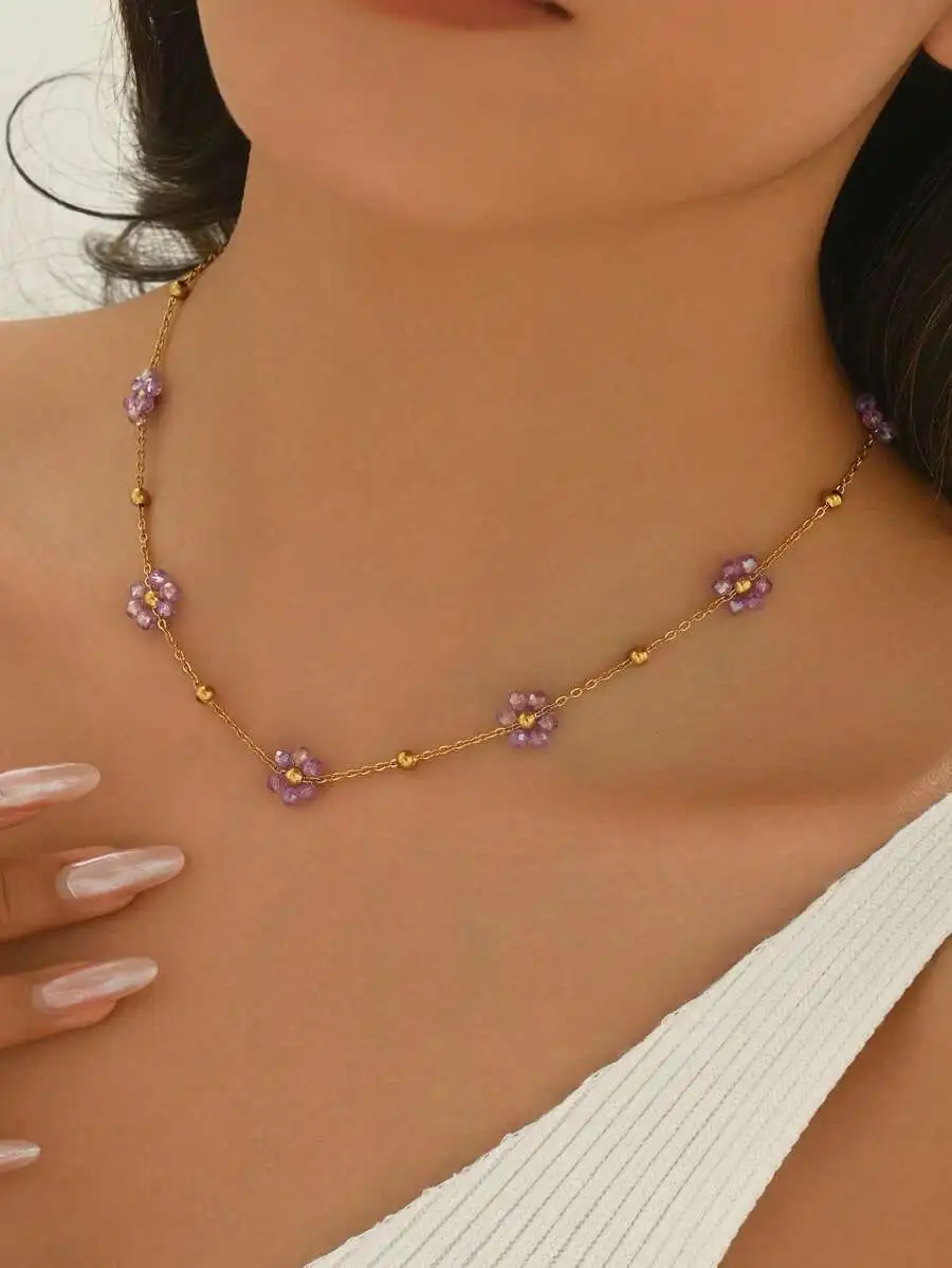 Crystal Flower Beaded Necklace - Body Jewelry Leg Chain のレビューと価格