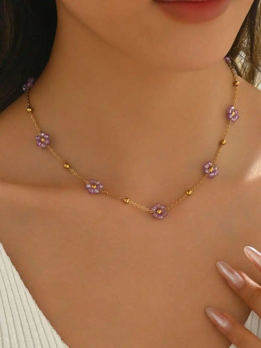 Crystal Flower Beaded Necklace - Body Jewelry Leg Chain のレビューと価格